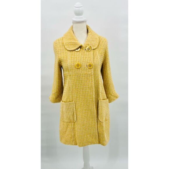 Forever Coat Retro Pockets Knit Yellow White Size XS - Picture 4 of 8